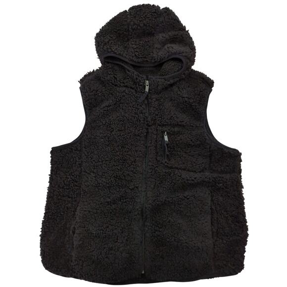 Original Weatherproof Black Hooded Full Zip Deep Pile Fleece Vest Womens Size XL - Picture 1 of 6